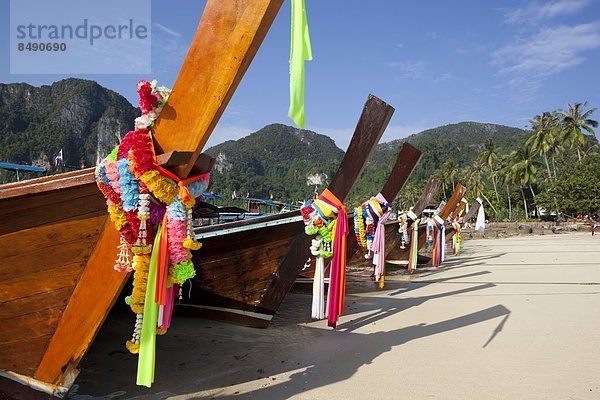 Strand Boot lang langes langer lange schmücken Feston Südostasien Krabi Thailand