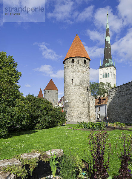 Türme der Stadtbefestigung mit Olaikirche  Vanalinn  Tallinn  Harju  Estland