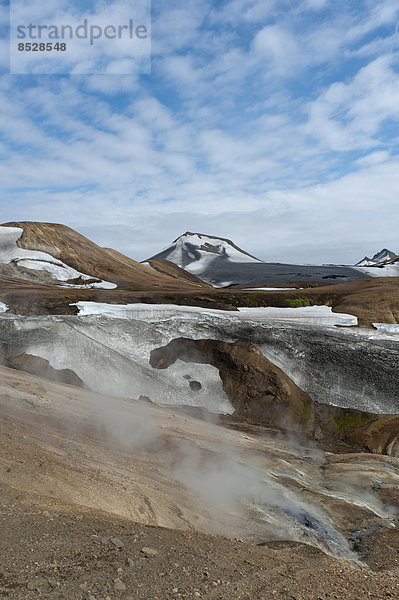 Berg Haskerdingur  Gletscher Kaldaklof und Schneefelder  Trekkingweg Laugavegur  Hochland  Suðurland  Island