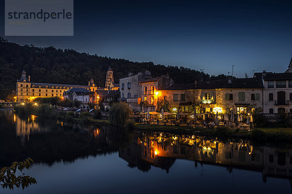 Frankreich Nacht Stadt Geschichte Fluss Aquitanien Dordogne