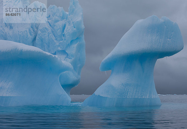 Auf dem Wasser treibende Eisberge mit Erosion und wechselnder Form  Antarktis