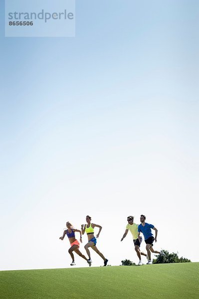 Gruppe erwachsener Läufer  die im Park laufen