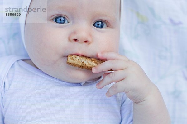 Kleines Mädchen isst Cracker