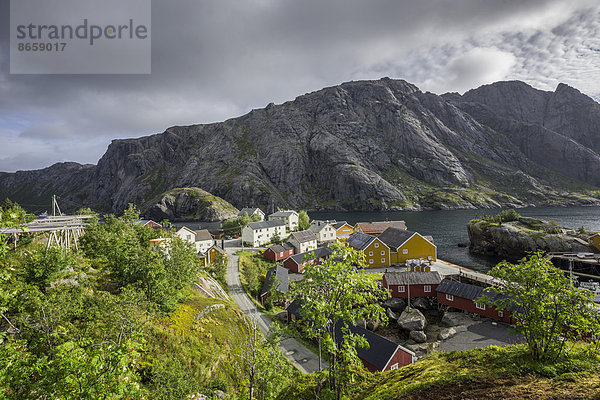 Ortsansicht  historischer Fischerort  Nusfjord  Lofoten  Nordland  Norwegen