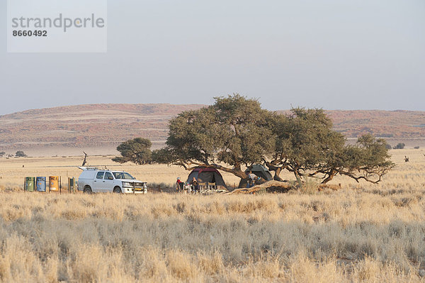 Wohnmobil und Zelte unter Bäumen  Sesriem Campingplatz  Region Khomas  Namibia
