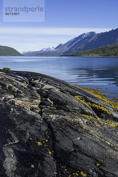 Steinformation in der Bucht Skjábergbukta  Lakselvbukta  Troms  Norwegen