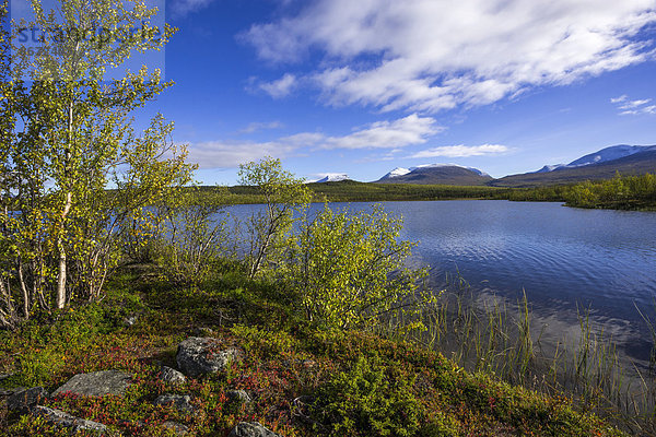 See Vuolio Njáhkájávri  hinten das Trogtal Lapporten oder Lappenpforte  Abisko-Nationalpark  Norrbottens län  Schweden