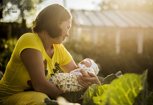 Europäer  halten  Garten  Mädchen  Mutter - Mensch  Baby