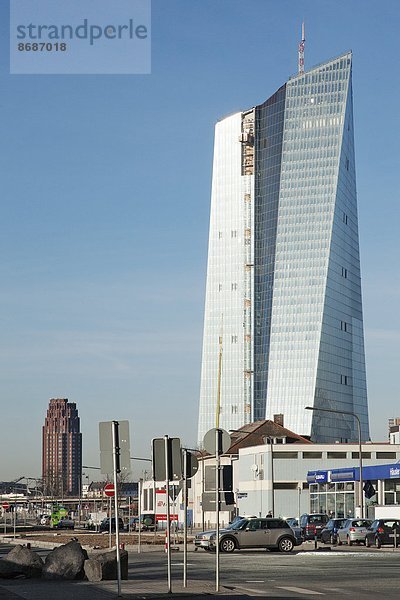 Eurotower der neuen EZB  Frankfurt am Main  Hessen  Deutschland  Europa