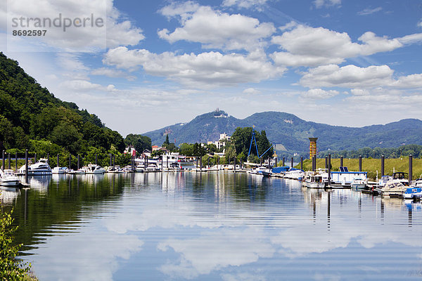 Deutschland  Rheinland-Pfalz  Ahrweiler  Mittelrhein  Oberwinter  Hafen  Skulptur'Regenfaenger' von Eberhard Bosslet  im Hintergrund Siebengebirge