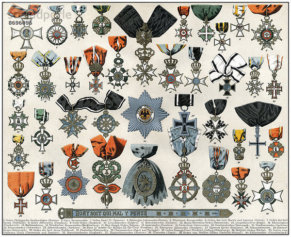 Historische Zeichnung  1896  internationale Orden