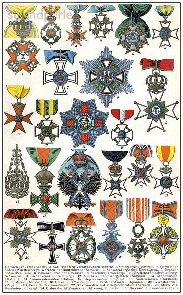 Historische Zeichnung  1896  internationale Orden
