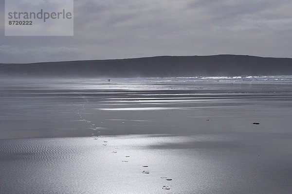 gehen Strand Großbritannien verlassen Sand North Devon Fußabdruck Woolacombe