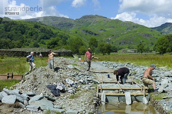 nahe  benutzen  Großbritannien  arbeiten  Weg  grün  See  Cumbria  Ortsteil  Elterwater  Schieferplatte  Tarn