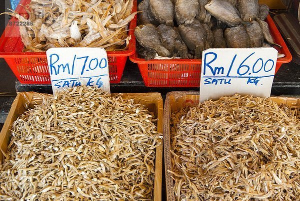 Südostasien  Markt  Trockenfisch  Asien  Kuching  Malaysia  Sarawak