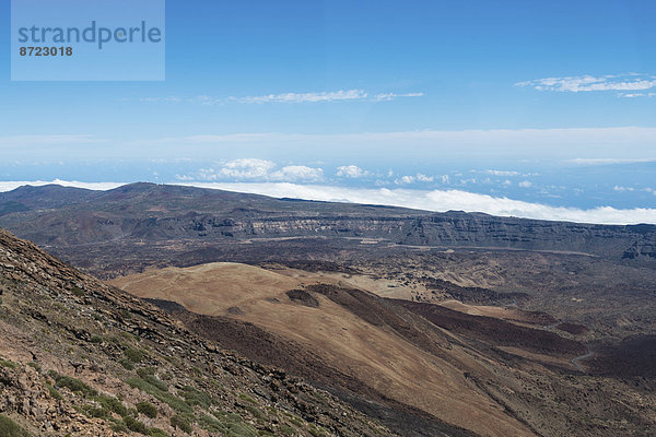 Vulkanlandschaft  Überblick vom Pico del Teide  3718m  Parque Nacional de las Cañadas del Teide  Teide-Nationalpark  UNESCO Weltnaturerbe  Teneriffa  Kanarische Inseln  Spanien