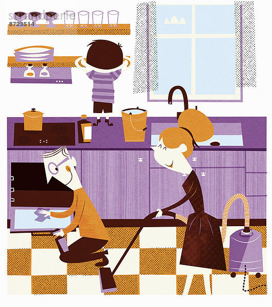 Zusammenhalt Fröhlichkeit Wohnhaus arbeiten Küche sauber