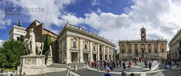 Panorama des Capitolplatz mit Santa Maria in Aracoeli  Monumento Nazionale a Vittorio Emanuele II  Castor-Statue  Kapitolinische Museen  Marc Aurel-Reiterstatue  Rom  Latium  Italien