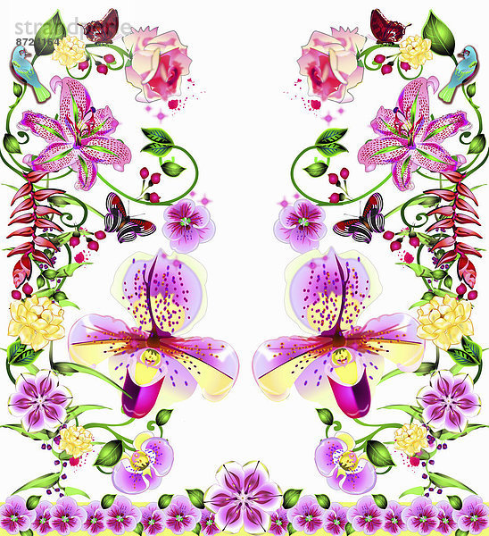 Aufwendiges filigranes Blumenmuster mit Schmetterlingen