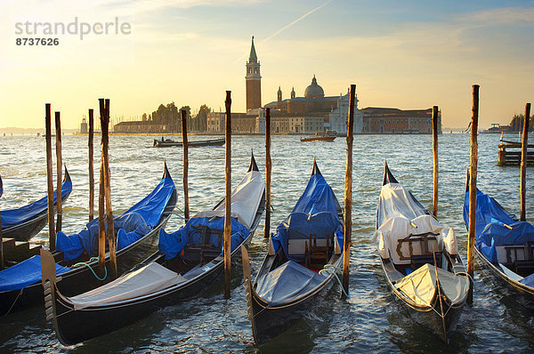 Gondeln im frühen Morgenlicht  Venedig  Venetien  Italien