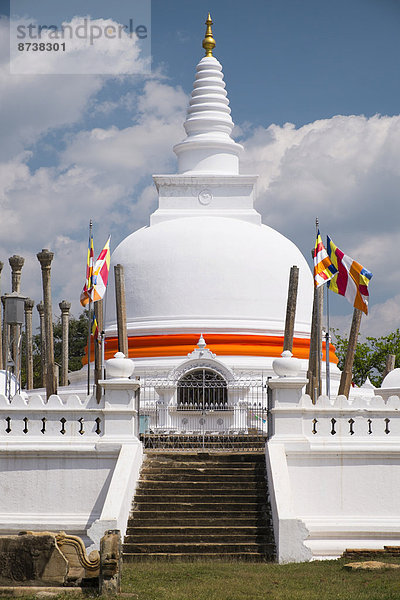 Mit oranger Bandage und Fahnen geschmückte Thuparama Dagoba  Anuradhapura  Sri Lanka