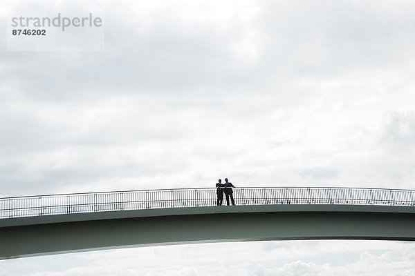 stehend  sprechen  Geschäftsmann  Silhouette  Brücke  reifer Erwachsene  reife Erwachsene  Deutschland
