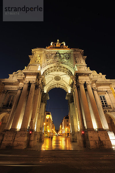 Lissabon  Hauptstadt  beleuchtet  Nacht  Arco  Augusta  Baixa  Portugal