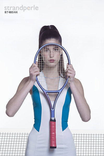 Portrait  Frau  Pose  frontal  Treffer  treffen  jung  Tennis