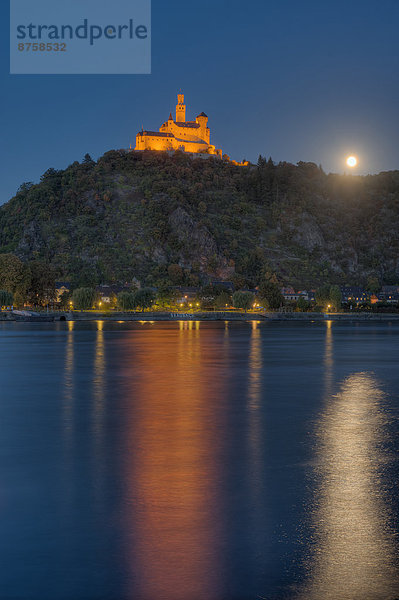 Marksburg at night  Braubach  Rhineland-Palatinate  Germany