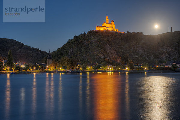 Marksburg at night  Braubach  Rhineland-Palatinate  Germany