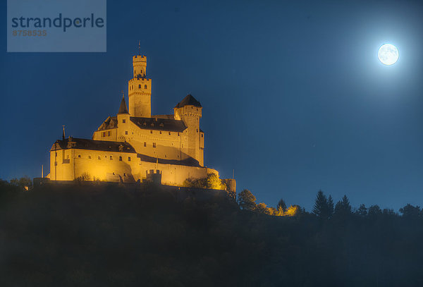 Marksburg at night  Braubach  Rhineland-Palatinate  Germany