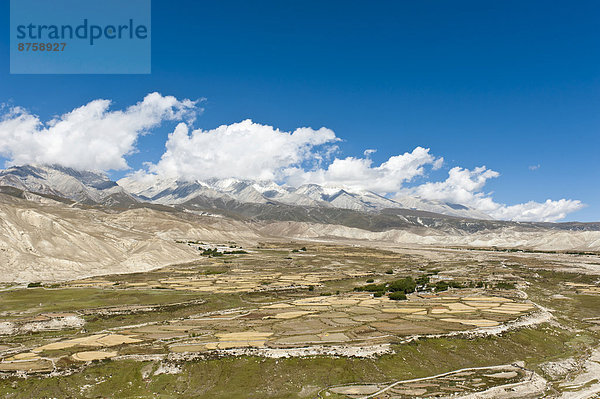 acreages agricultural agriculture daytime farmlands fields Himalaya landscape mountain landscape mountains mountains nature Nepal nobody outdoors travel photography Upper Mustang valley villages