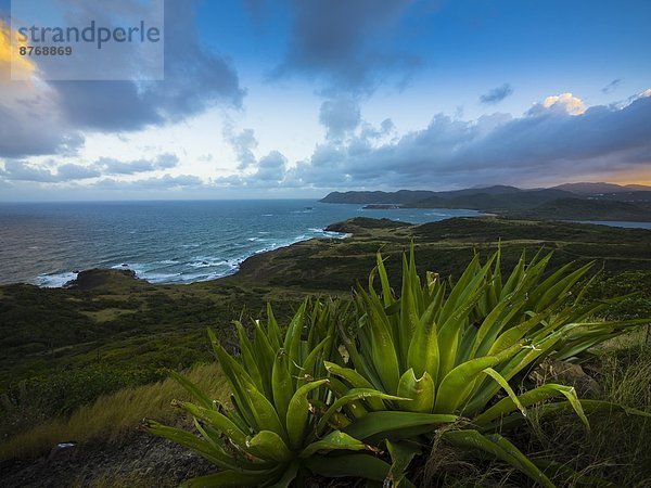 Karibik  St. Lucia  Blick über die Galet Bucht bei Dämmerung