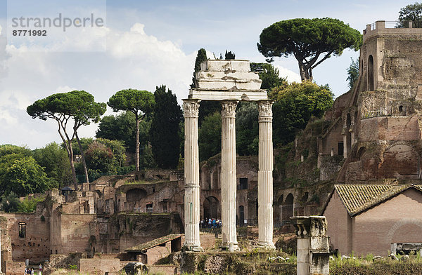 Tempel von Kastor und Pollux  484 v. Chr.  korinthische Säulen  vor Santa Maria Antiqua und Augustustempel  Forum Romanum  Rom  Latium  Italien