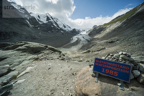 Österreich  Großglockner  Johannisberg  Pasterze-Gletscher  Schild  Gletscherebene