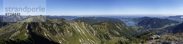 Germany  Upper Bavaria  Panoramic view from Brecherspitz over Mangfall Mountains