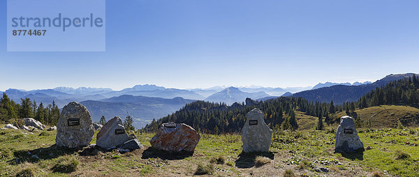 Germany  Upper Bavaria  Bavaria  Chiemgau Alps  Aschau  Chiemgau  Kampenwand  stones of different mountains as panoramic map