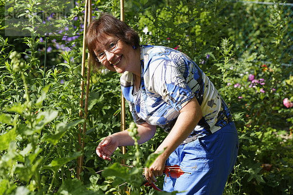 Frau Gartenarbeit im Garten