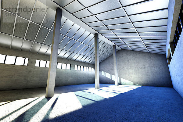 Architecture visualization of an empty industrial building  3D Rendering