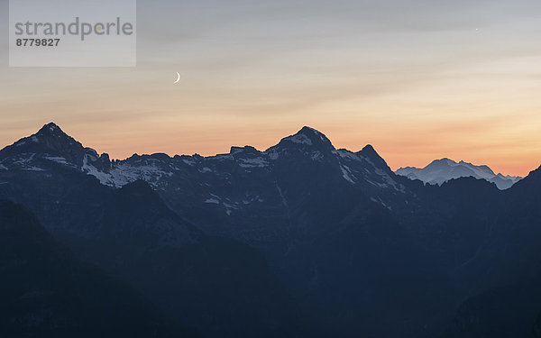 Europa  Berg  Berggipfel  Gipfel  Spitze  Spitzen  Sonnenuntergang  Silhouette  Mond  Ansicht  Schweiz