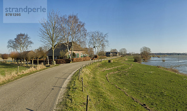 Wasser  Bauernhaus  Europa  Winter  Straße  Bauernhof  Hof  Höfe  Fluss  Feld  Wiese  Niederlande  Gelderland