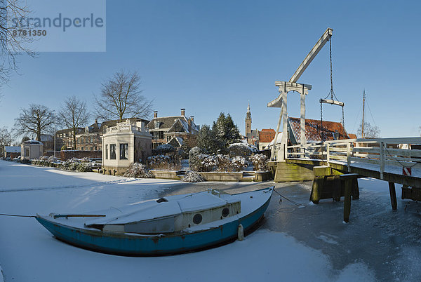 Wasser Europa Winter Großstadt Boot Eis Dorf Schiff Niederlande Edam Schnee