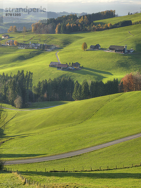 Landschaftlich schön  landschaftlich reizvoll  Europa  Landschaft  Hügel  Straße  Landwirtschaft  Bauernhof  Hof  Höfe  Wiese  Schweiz
