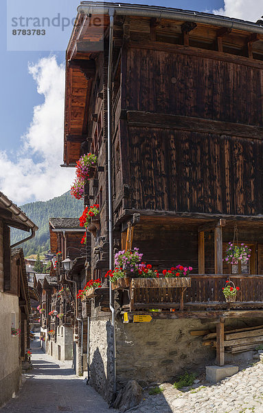 Europa Blume Tradition Sommer Stadt Dorf Chalet Blockhaus antik Schweiz Holzhäuser