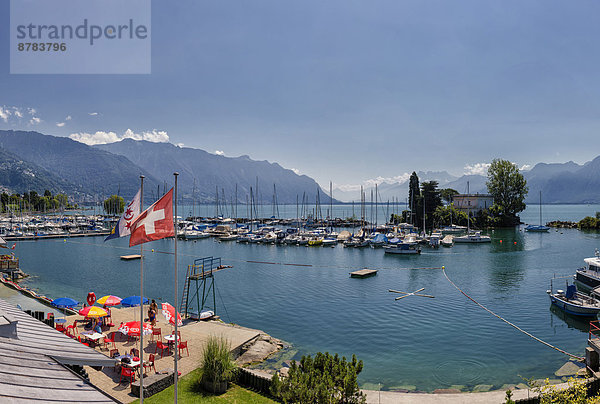 Wasser  Hafen  Europa  Berg  Sommer  Stadt  See  Boot  Dorf  Schiff  Genfer See  Genfersee  Lac Leman  Montreux  Schweiz