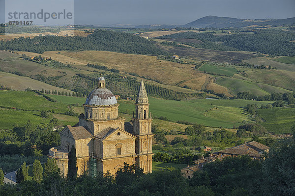 Europa  Landschaft  Hügel  Morgendämmerung  Architektur  Kirche  Italienisch  Italien  Montepulciano  San Biagio  Toskana