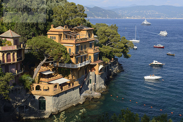 Küste Boot Meer Gewölbe Italien Portofino