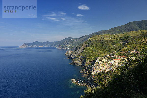 Wasserrand Europa Hügel Steilküste Küste Meer Dorf Gewölbe Amalfi Cinque Terre Italienisch Italien