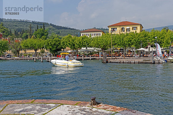 Landschaftlich schön  landschaftlich reizvoll  Sehenswürdigkeit  Wasser  Baustelle  Hafen  Europa  Berg  Mensch  Sport  Menschen  Baum  Landschaft  Gebäude  See  Boot  Architektur  Geschichte  Schiff  Gardasee  Venetien  Italien  Tourismus