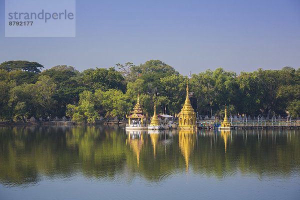 Landschaft Reise Spiegelung Großstadt Architektur bunt Tourismus Myanmar Asien Pagode